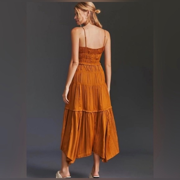 4. NWOT Anthropologie Silk Ruched Midi Slip Dress - Picture 3 of 8